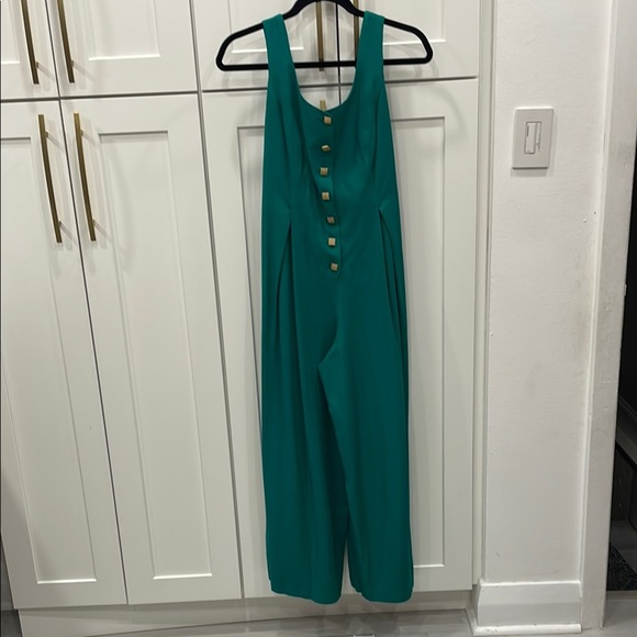 Vintage All That Jazz Green Wideleg Jumpsuit with Gold Buttons - Picture 2 of 12